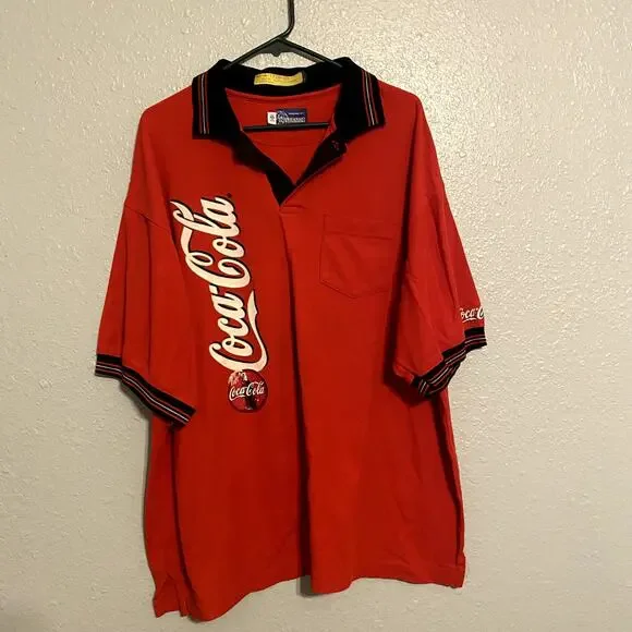 2XL Coca Cola Red Polo Shirt Black Collar Large Logo Classic Soda Brand Top - Picture 9 of 9